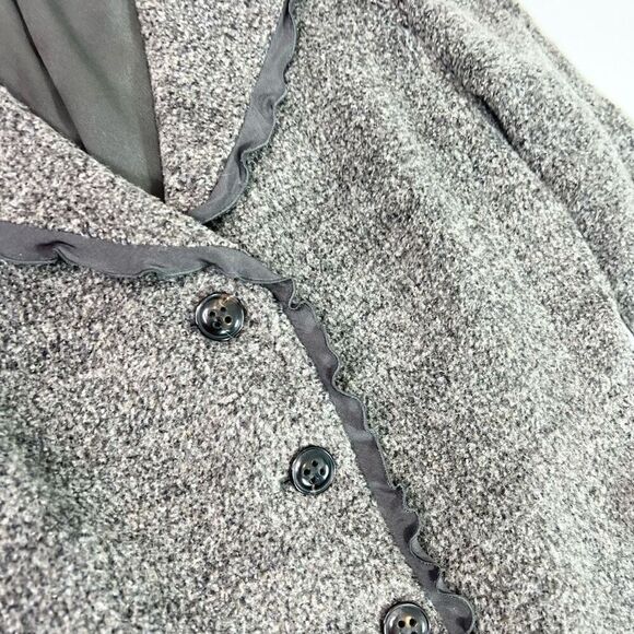 Armani Collezioni Jacket Womens 10 Gray Black Wool Alpaca Tweed Ruffle Academia - Picture 3 of 11